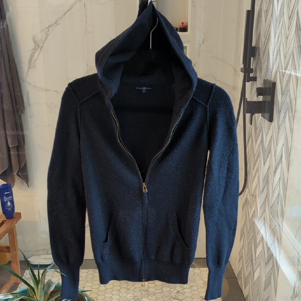GAP Women's Navy Blue Full-Zip Hooded Sweater